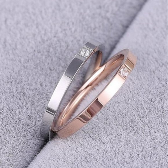 Rose Gold Steel Micro Faux Diamond Ring - Picture 1 of 3